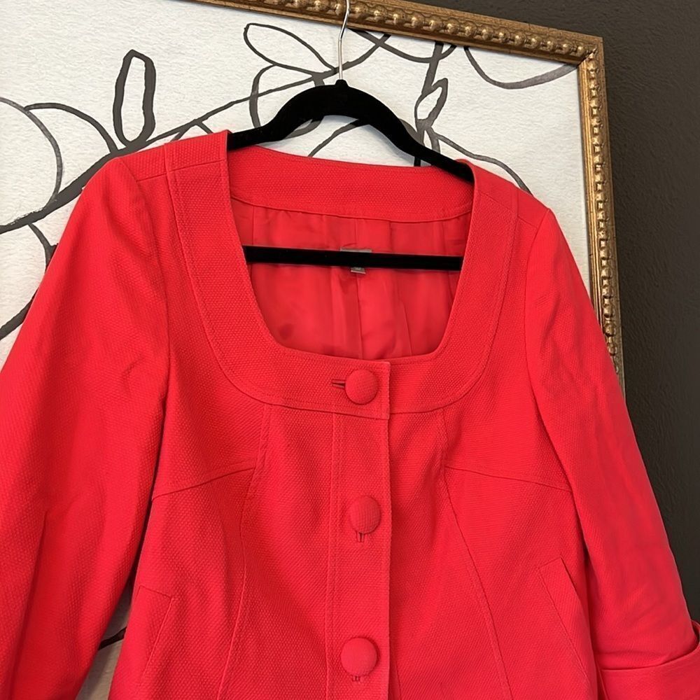 Halogen Red Blazer Medium Cropped Square Neck Jac… - image 3